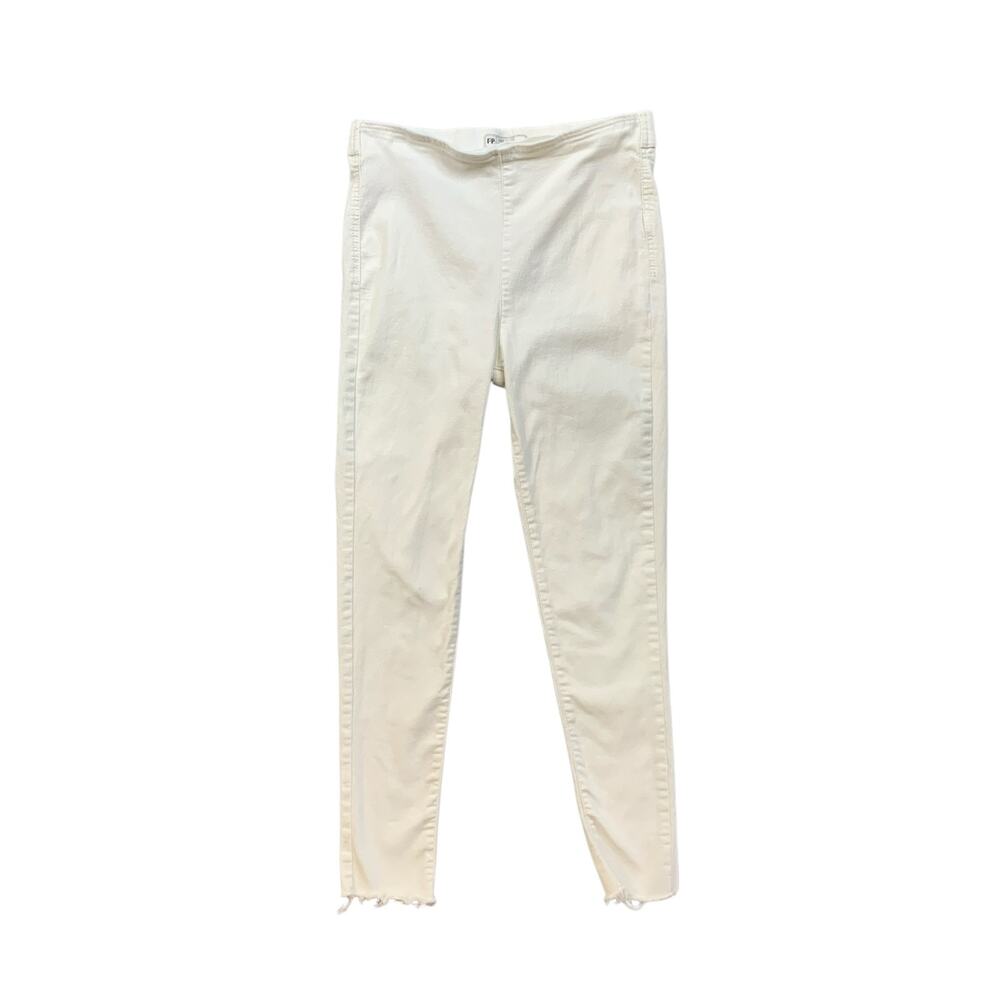 Free People Jeggings Women 29 White Denim High Waisted Pull On Skinny Frayed Hem